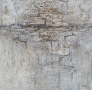 "Sandstone Landscape" een structuur en acryl schilderij op hout 60 x 60cm gemaakt door Annet Schrander